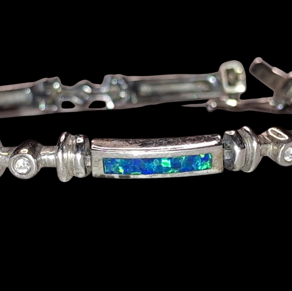 925 Sterling Silver Lab Grown Created Opal Bars 7 inch Chain Gemstone Diamond - Picture 7 of 13